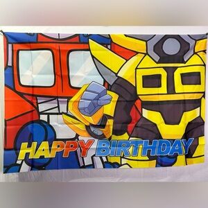 Transformers Theme Happy Birthday Backdrop Banner 5x3Ft.